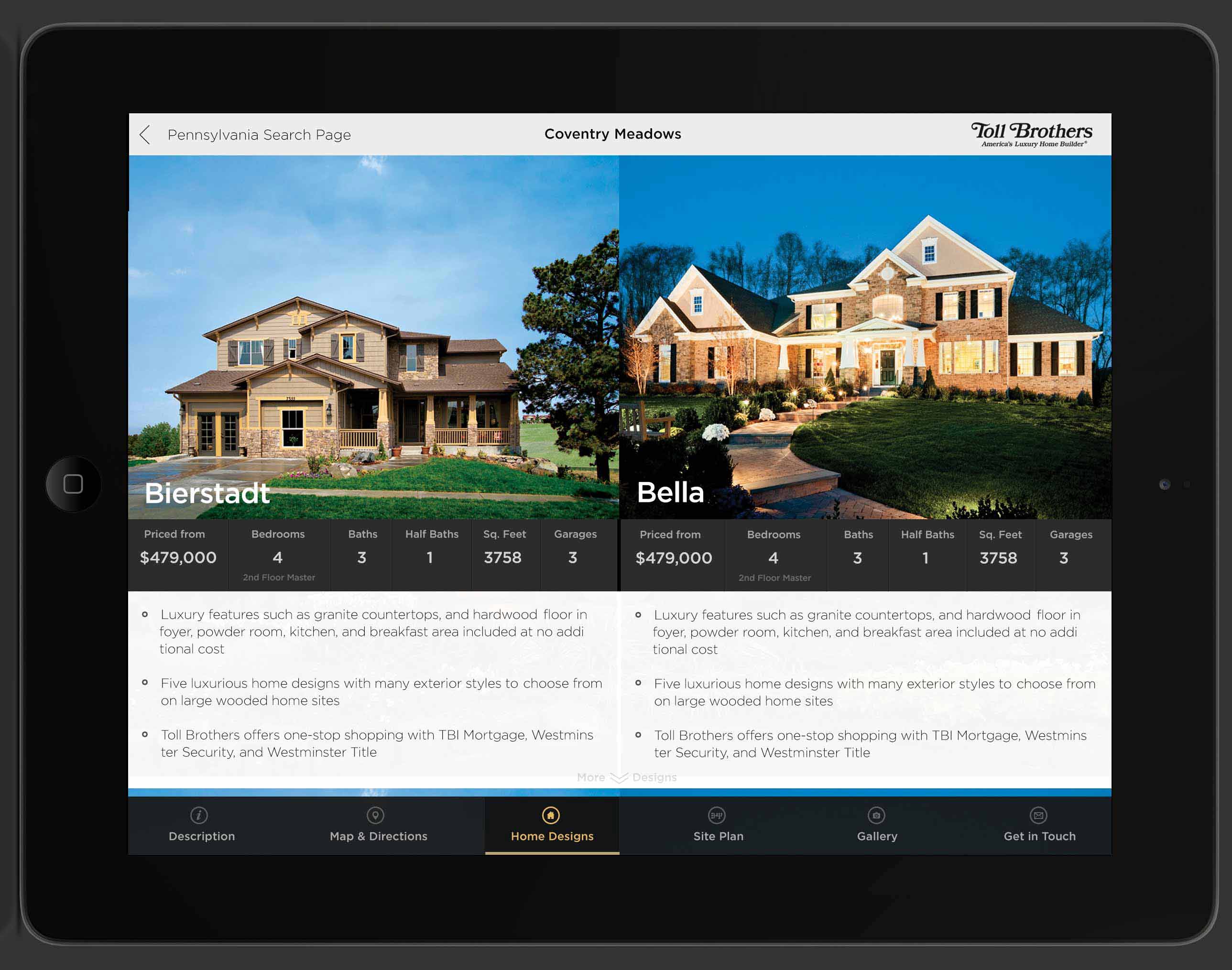 Toll Brothers iOS/Android Application